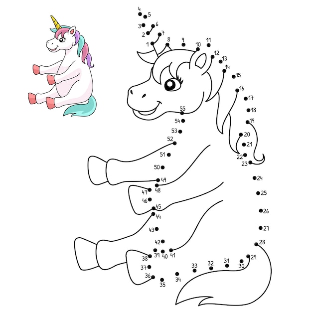 Dot to Dot Sitting Unicorn Isolated Coloring Page