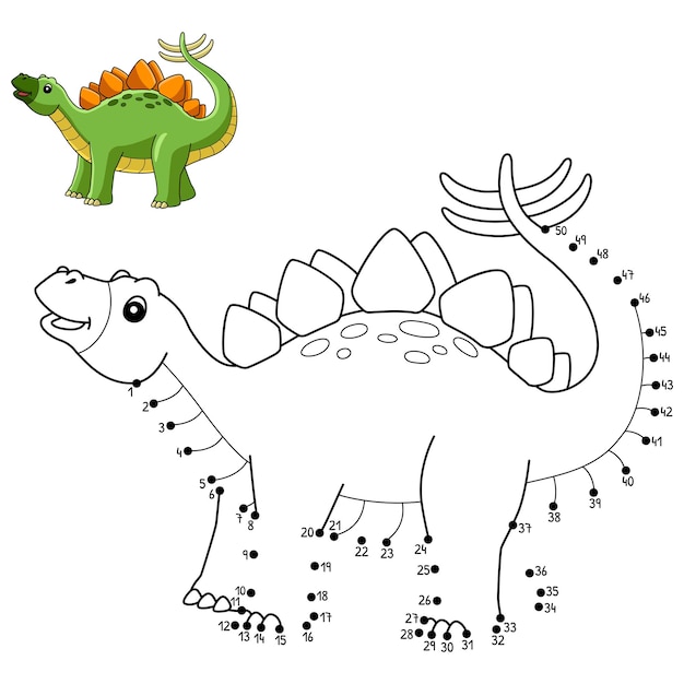 Dot to Dot Stegosaurus Dinosaur Coloring Isolated