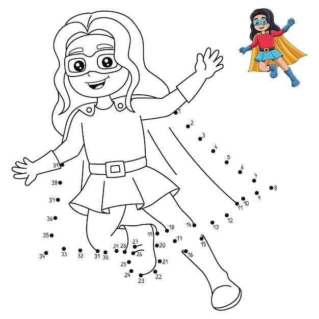 Dot to Dot Superhero Girl Coloring Page for Kids