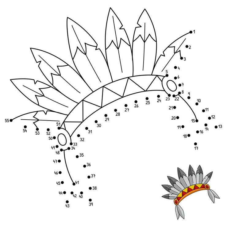 वेक्टर dot to dot thanksgiving indian headdress coloring