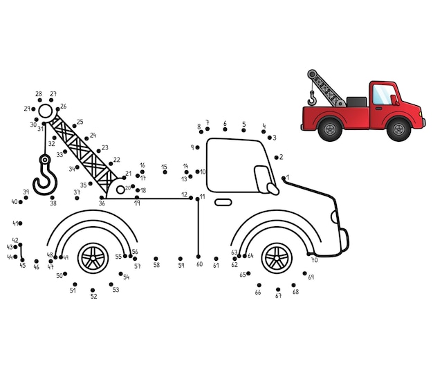 Dot to Dot Tow Truck 격리된 색칠 공부 페이지