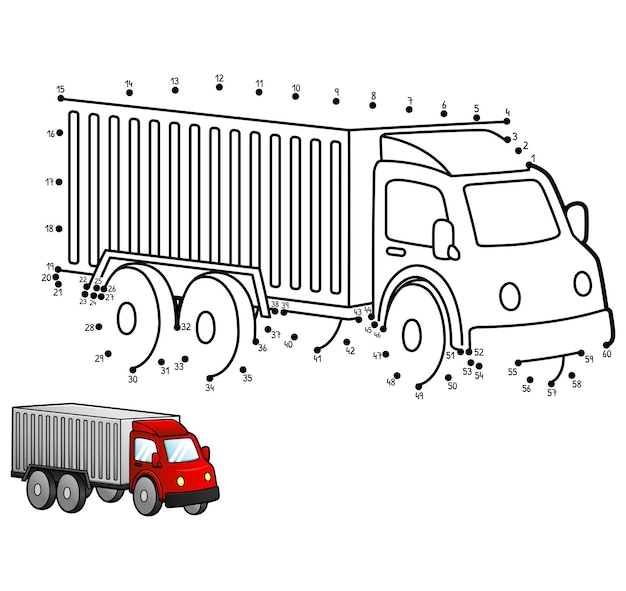 Vector dot to dot truck isolated coloring page for kids