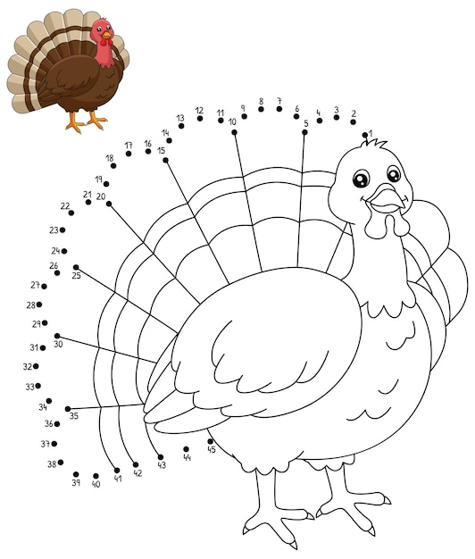 Dot to Dot Turkey Coloring Page for Kids