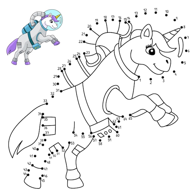 Dot to dot unicorn astronaut in space isolated