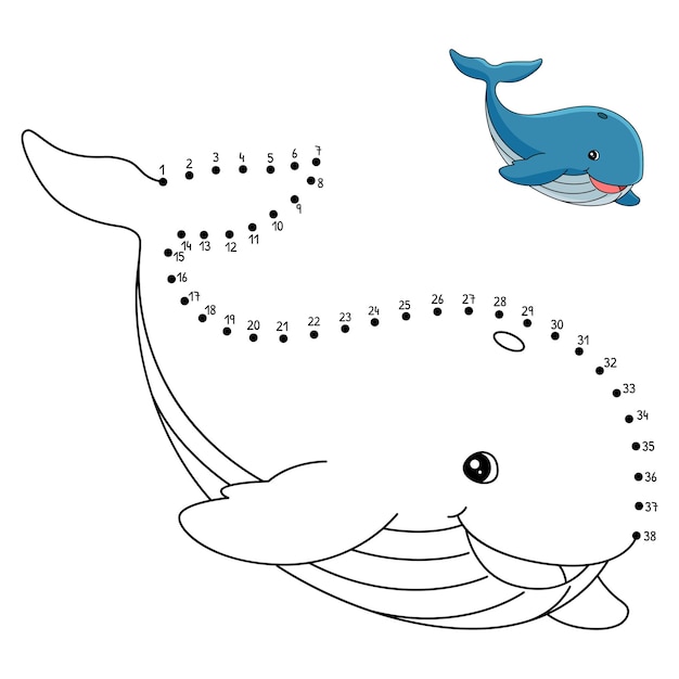 Dot to Dot Whale Isolated Coloring Page for Kids