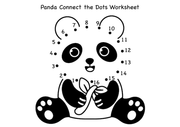 Dot to dot worksheet for kids Black and white panda character illustration