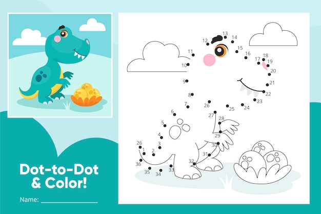 Dot to dot worksheet with dinosaur