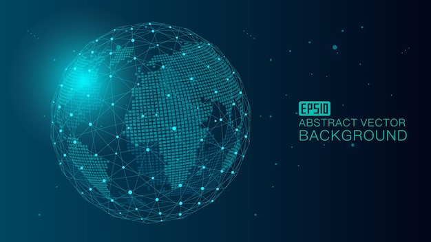 Dot line link sfera mondo mappa globalizzazione scienza e tecnologia concetto sfondo vettoriale