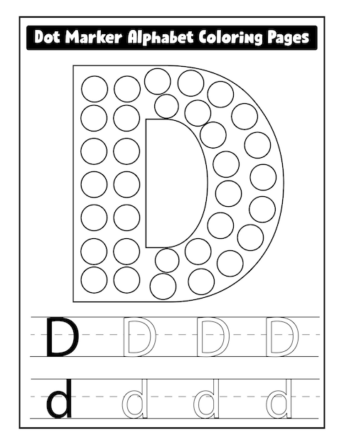 Dot marker alphabet coloring pages for toddlers vector