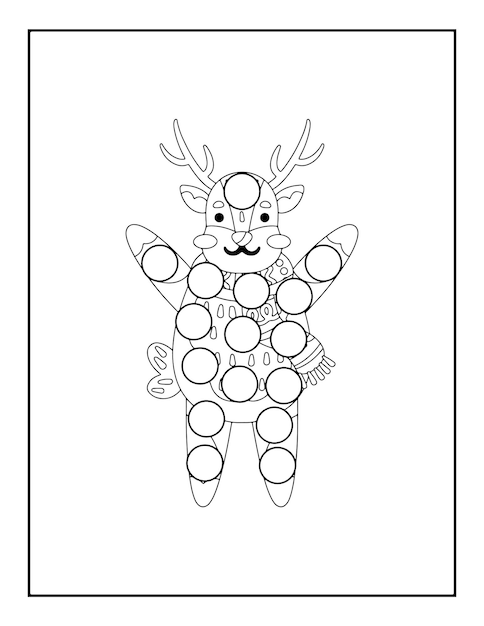 dot marker, cartoon christmas character for toddlers patches or dot marker page. Dot marker coloring