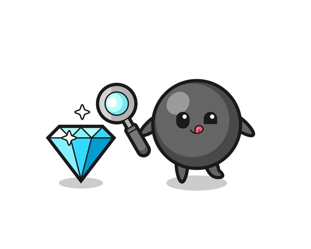 Dot symbol mascot is checking the authenticity of a diamond