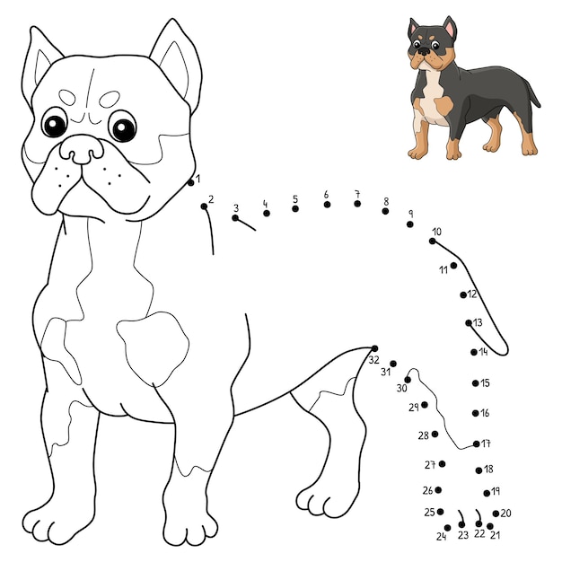 Dot to dot american bully dog изолированная раскраска