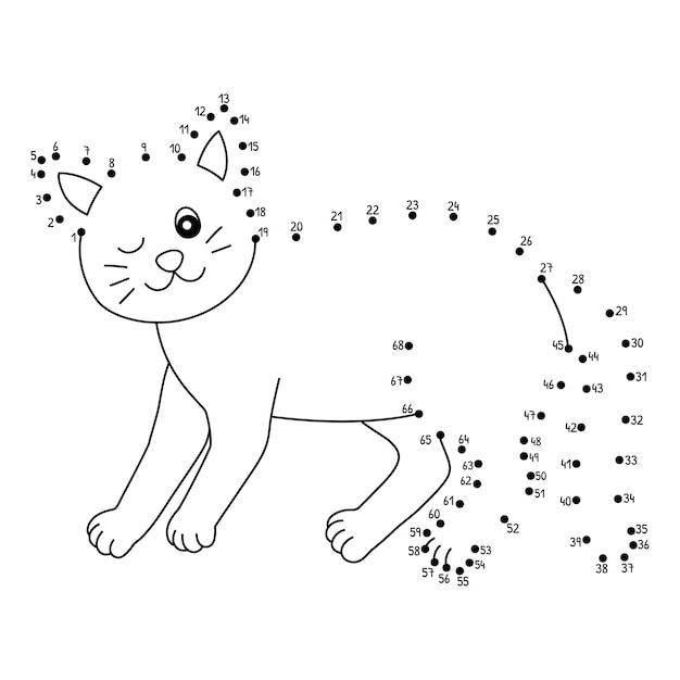 Dot to Dot Cat Farm Dieren geïsoleerde kleurpagina