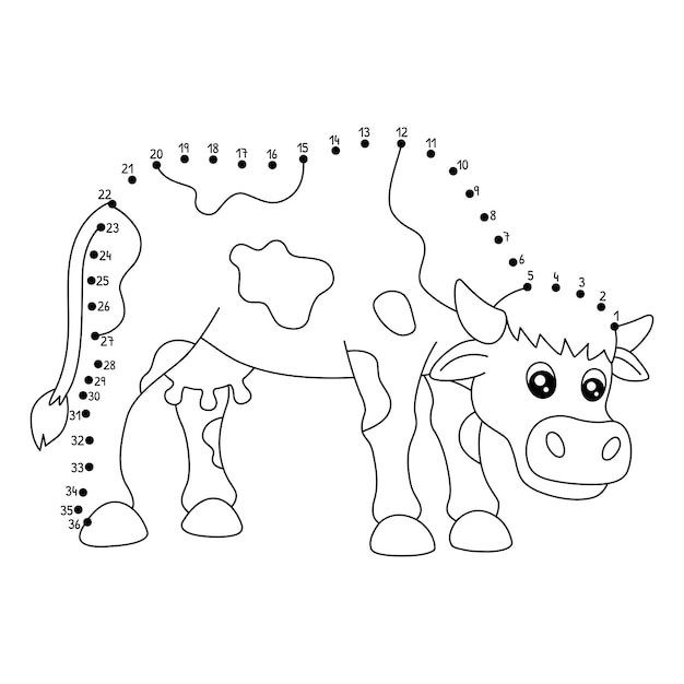 Dot to dot koe boerderij dier geïsoleerd kleurpagina