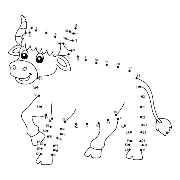 Dot to Dot Ox Farm dier geïsoleerd kleurpagina