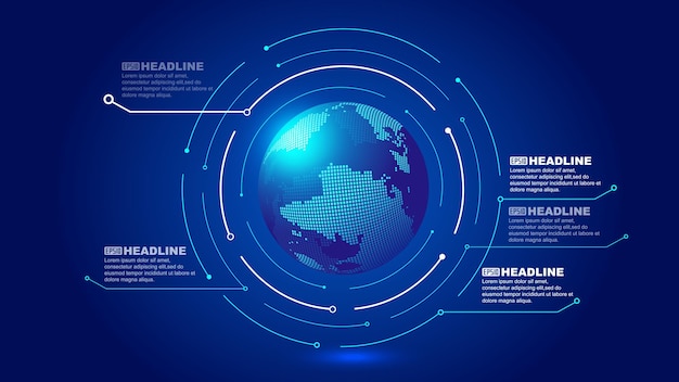 Dots and lines connect the digital earth to build the global future of technology background