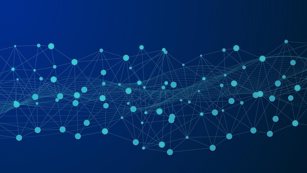 Dots and lines connection for digital networking concept background with flow waves.