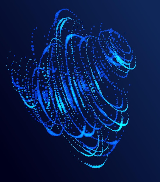 Dots particles flowing vortex vector abstract background, biology science theme whirl design, dynamic elements in spin motion.