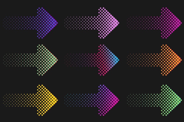 Dotted arrow gradient design vector isolated elements