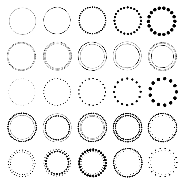 Dotted circles big set dotted frame clipart cut files cricut for cards and stationery black