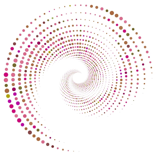 Dotted, dots, speckles abstract concentric circle. Spiral, swirl, twirl element. Circular and radial