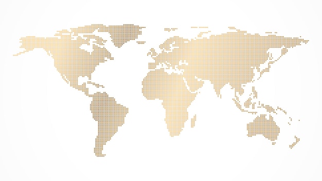 흰색 배경에 고립 된 점선된 황금 세계 지도 벡터 일러스트 레이 션