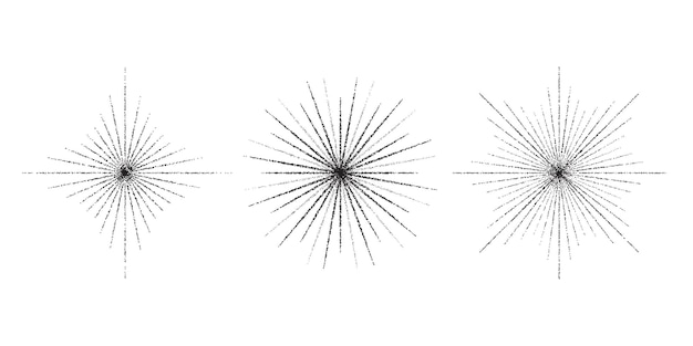 Пунктирная звезда зерна с набором лучей. Коллекция блесток и бликов с черными пунктирными лучами Текстурированные звездочки