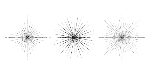 광선이 설정된 점선된 곡물 별입니다. 검은색 점선 광선 스파클 및 플레어 컬렉션 질감 있는 별표