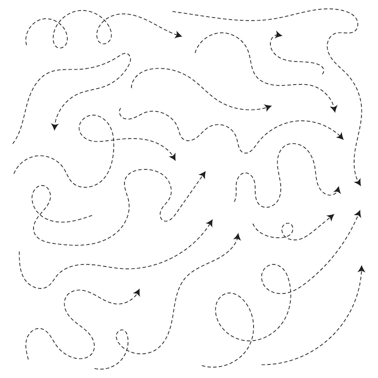 Vector dotted line arrows clean dot style hand drawn doodle arrow set dashed dotted line arrow set