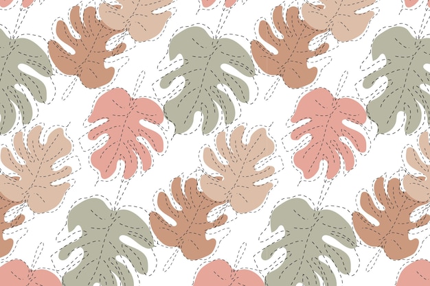 Dotted Line leaf seamless pattern