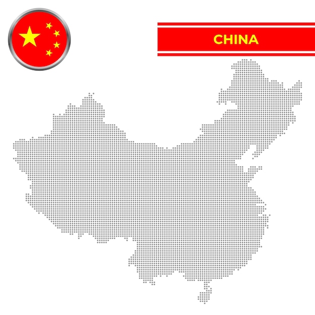 円形の旗を持つ中国の点線の地図