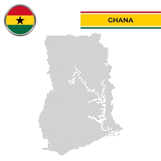 dotted map of ghana with circular flag