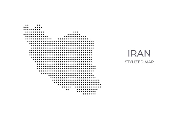 Mappa punteggiata dell'iran in stile minimalista stilizzato