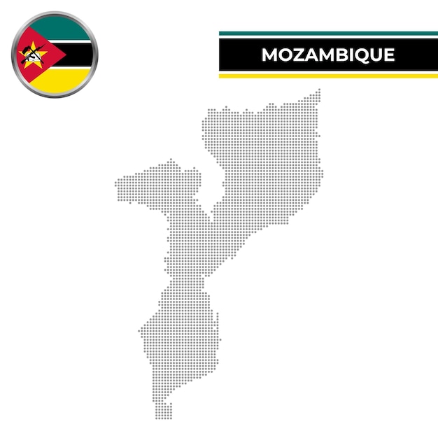 Vector dotted map of mozambique with circular flag