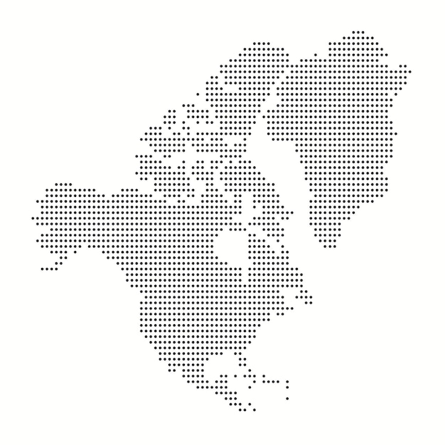 北米の国々を点印した地図