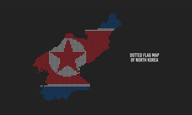 점선된 북한 국기 지도 추상적인 벡터 일러스트 레이 션