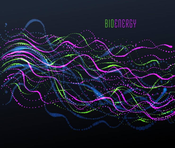 Vector dotted particle array flowing vector abstract background, life forms bio theme microscopic design, dynamic dots elements in motion.