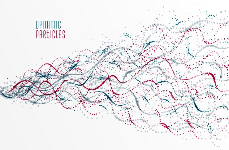 Vector dotted particle array flowing vector abstract background, life forms bio theme microscopic design, dynamic dots elements in motion.