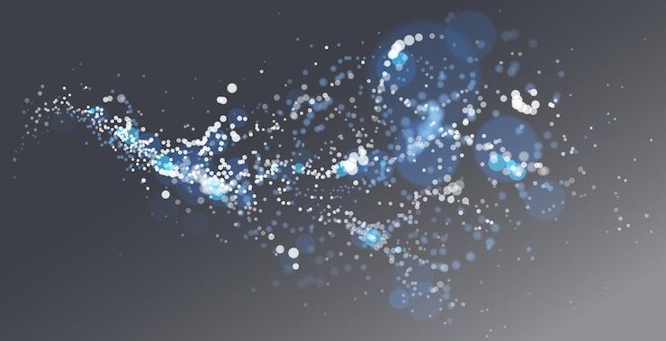 Vector 점선 입자 배열 흐르는 벡터 추상 배경, 생명체는 생물 테마 현미경 디자인, 움직이는 동적 점 요소를 형성합니다.