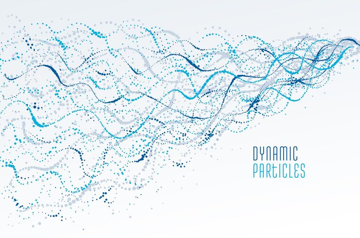 Vector dotted particle array flowing vector abstract background life forms bio theme microscopic design dynamic dots elements in motion