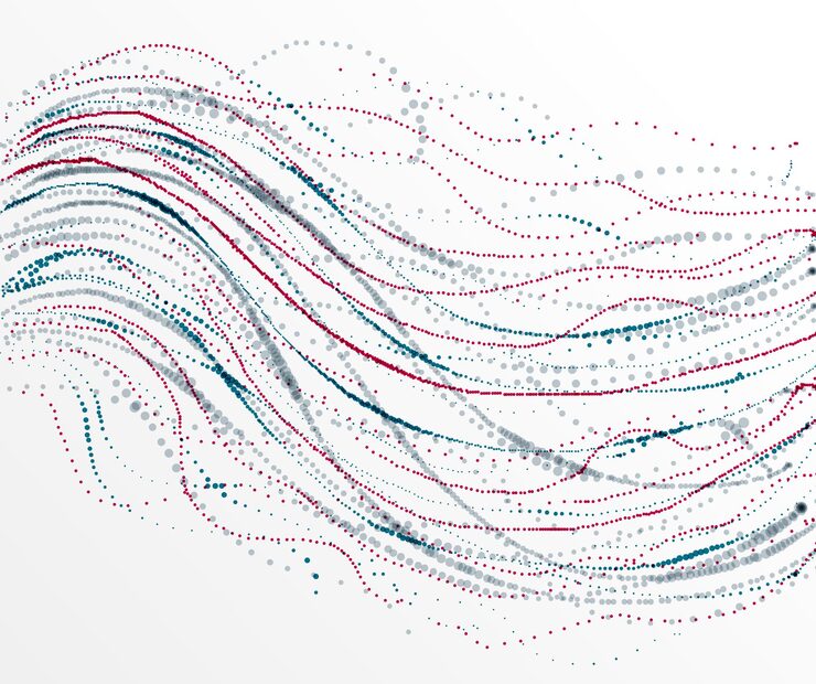 Vector dotted particle array flowing vector abstract background life forms bio theme microscopic design dynamic dots elements in motion