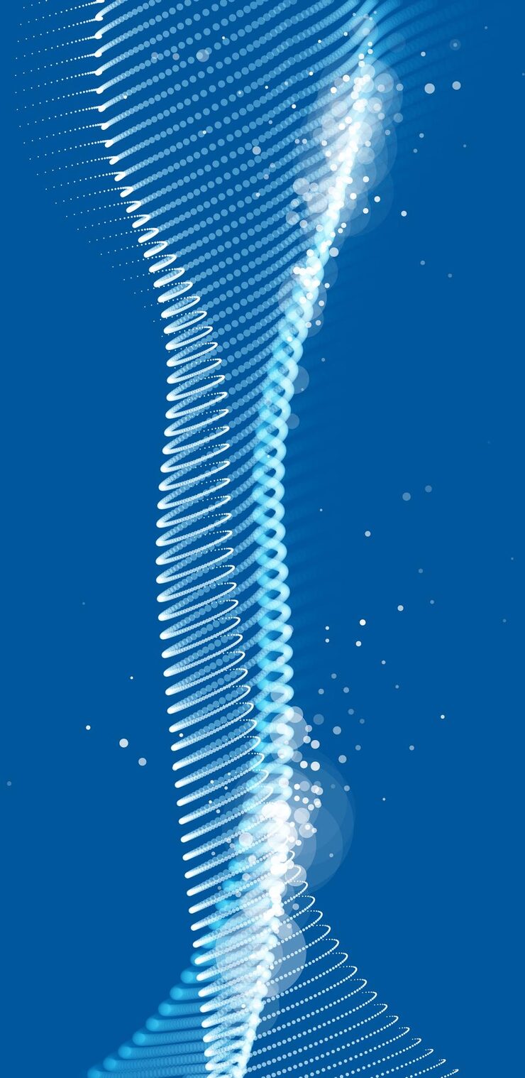 Vector 粒子波流向量抽象技术和科学背景,大数据流,纳米技术主题,美丽的抽象设计点阵列集群在波形运动中.