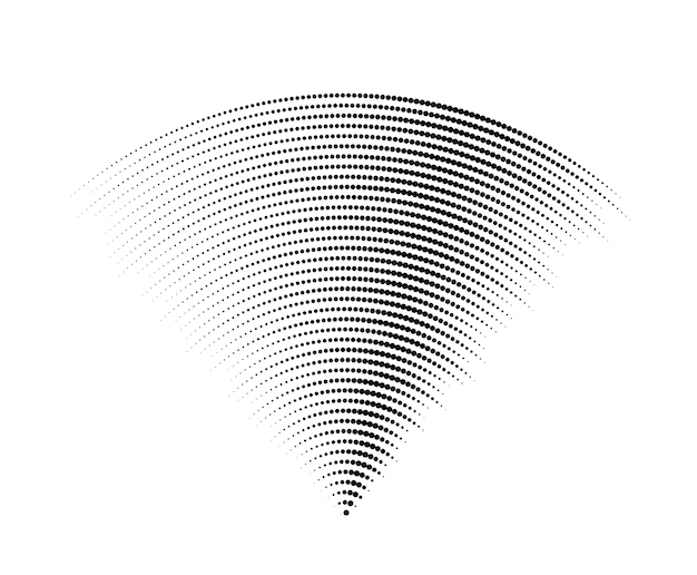 Dotted sound wave signal. Radio or music audio concept. Epicentre or radar icon. Textured radial