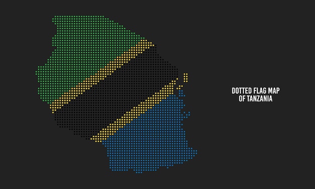 Vettore illustrazione vettoriale della mappa della bandiera della tanzania punteggiata