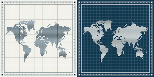 Vector dotted world maps illustration set