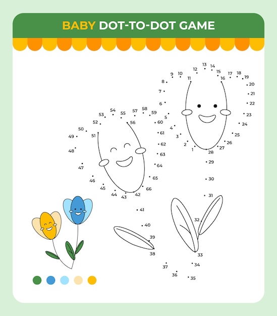 Vettore gioco dottodot per bambini fiori in fiore gioco per bambini primaverili