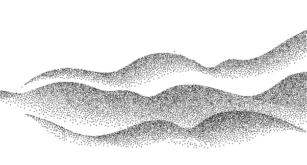 Vector dotwork berg graan patroon grainy heuvel met gestreepte lawaai en grunge textuur landschap en terrein in dotwork stijl stripe gradiënt bergen luidruchtige stochastische achtergrond pointillisme textuur
