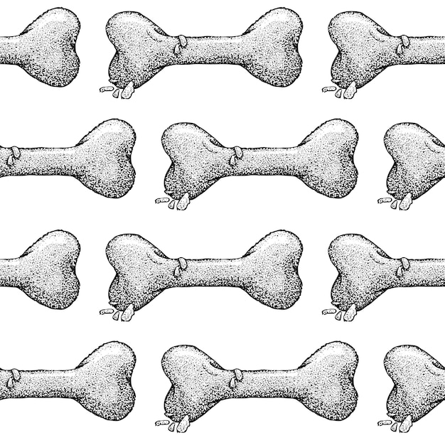 Modello senza cuciture dell'osso di cane dotwork. illustrazione vettoriale di schizzo disegnato a mano del tatuaggio.