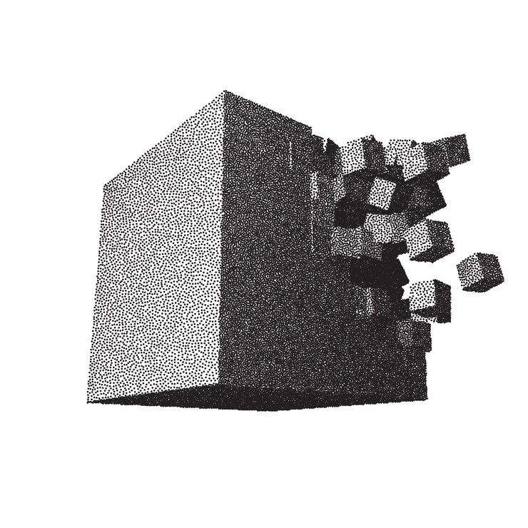 Vector dotwork raster cube explosion