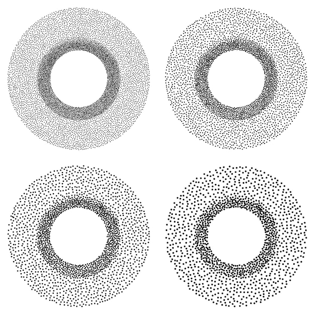 Dotwork 링 터널 배너 설정 하프톤 스타일 조각 그라데이션 그림 추상적인 벡터